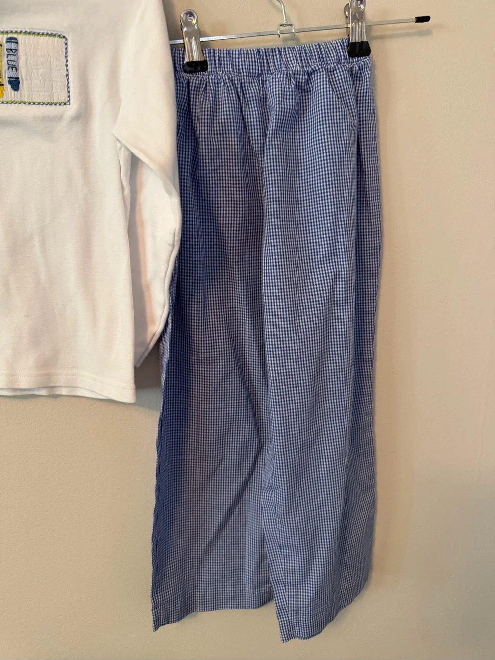 Vive La Fete Smocked Crayon Top with Blue Gingham Pants